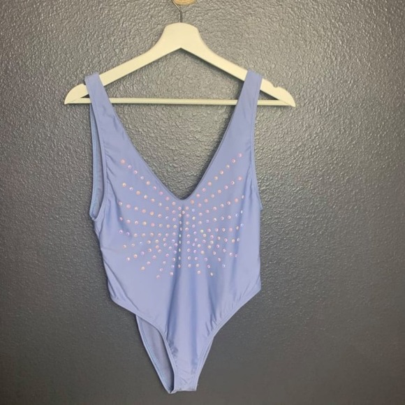 GIANNI BINI Blue Pearl Retro Plunge One-Piece Swim - Picture 3 of 8